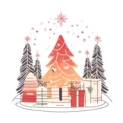 art of christmas trees and pacakges